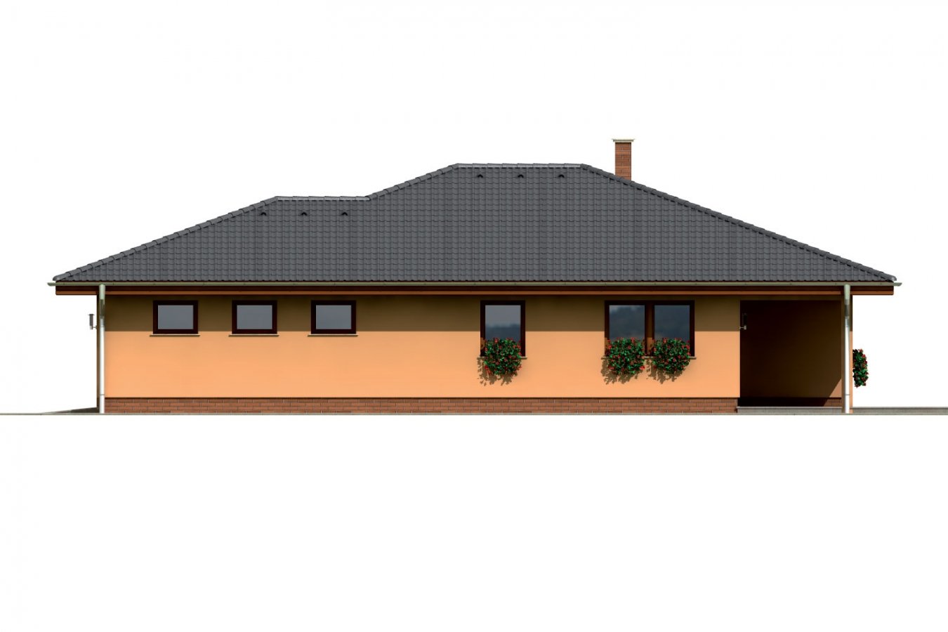 projekt bungalovu s veľkou garážou a terasou